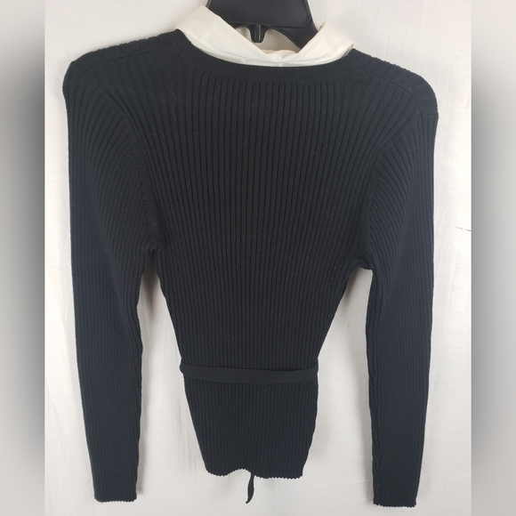 Worthington Black Button Down Sweater with Tie Sz M - Picture 5 of 8